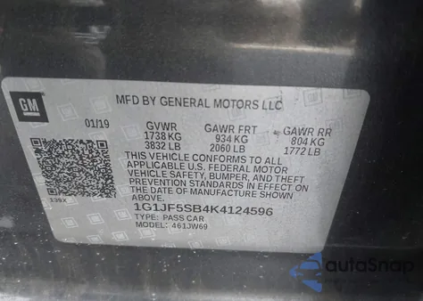 2019 Chevrolet Sonic Premier Auto from USA, damaged, VIN 1G1JF5SB4K4124596